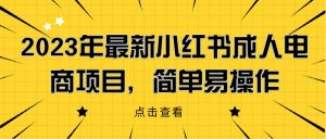 2023年最新小红书成人电商项目，简单易操作【详细教程】网赚项目-副业赚钱-互联网创业-资源整合聚富168
